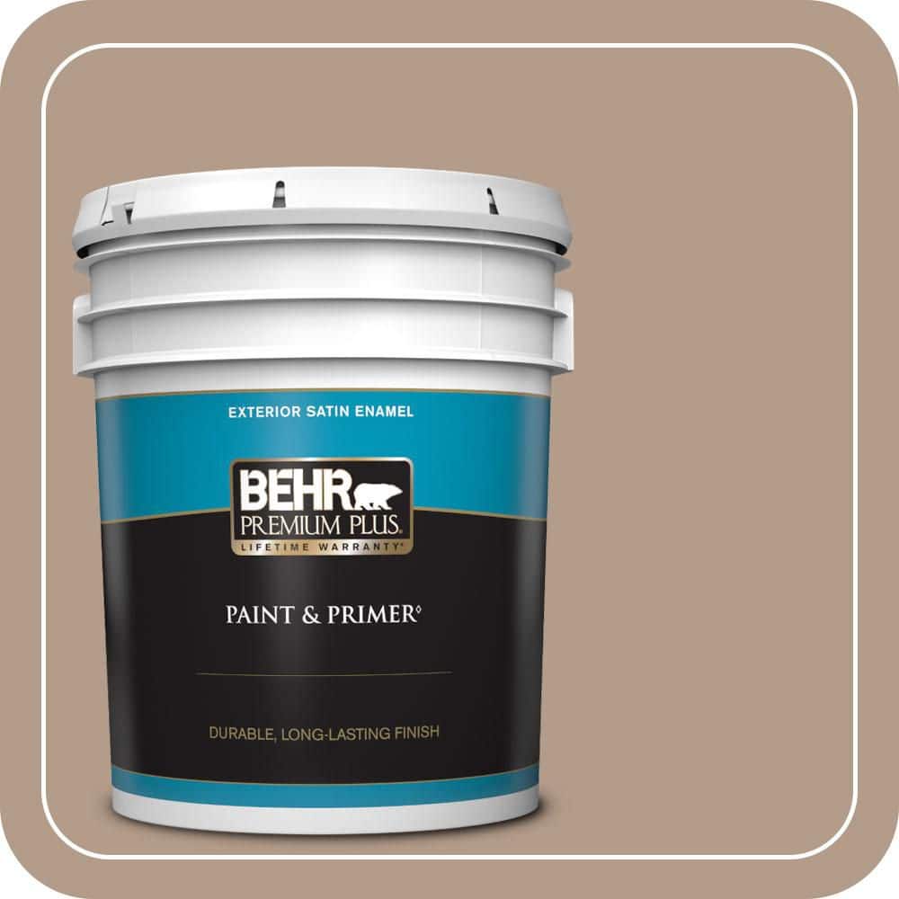 BEHR PREMIUM PLUS 5 gal. #PMD-77 Rich Taupe Satin Enamel Exterior Paint & Primer