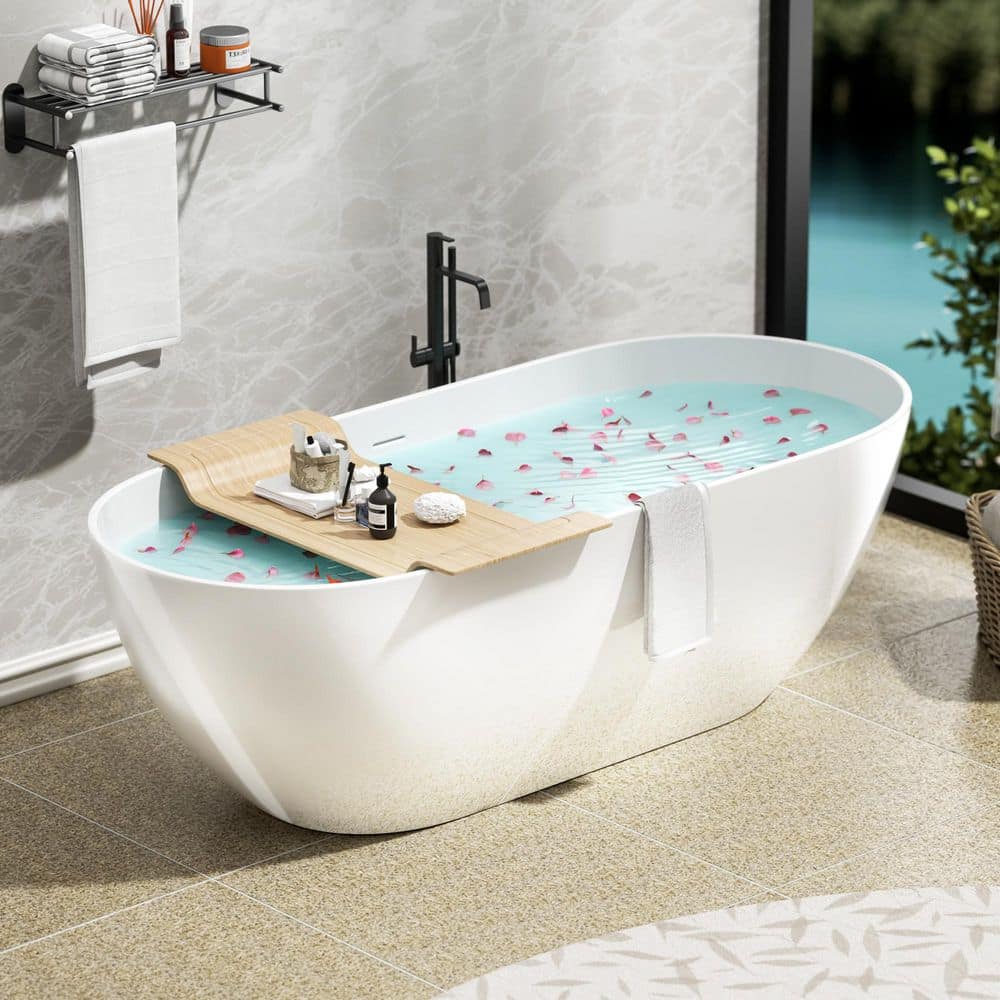 Ziyudura 63 in. x 29.5 in. Soaking Bathtub with Center Drain in Glossy White