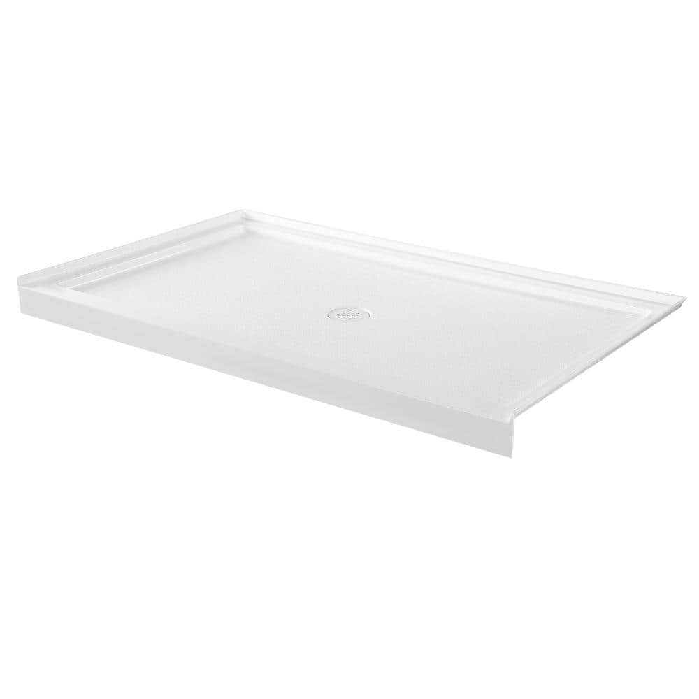 HONGGE 60 in. x 36 in. Single Threshold Shower Pan, Rectangle Acrylic Shower Base with Center Drain, Slip-Resistant White (2)