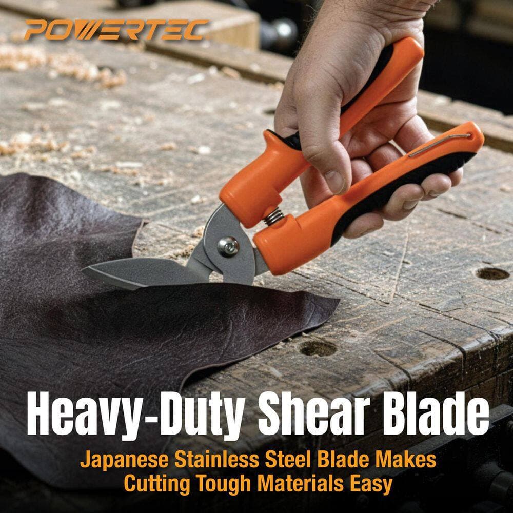 ‎POWERTEC 10 in. Heavy Duty Scissors - Long-Blade Cutter with Curved Serrated Edge, Multipurpose Industrial Shop Shears (2)