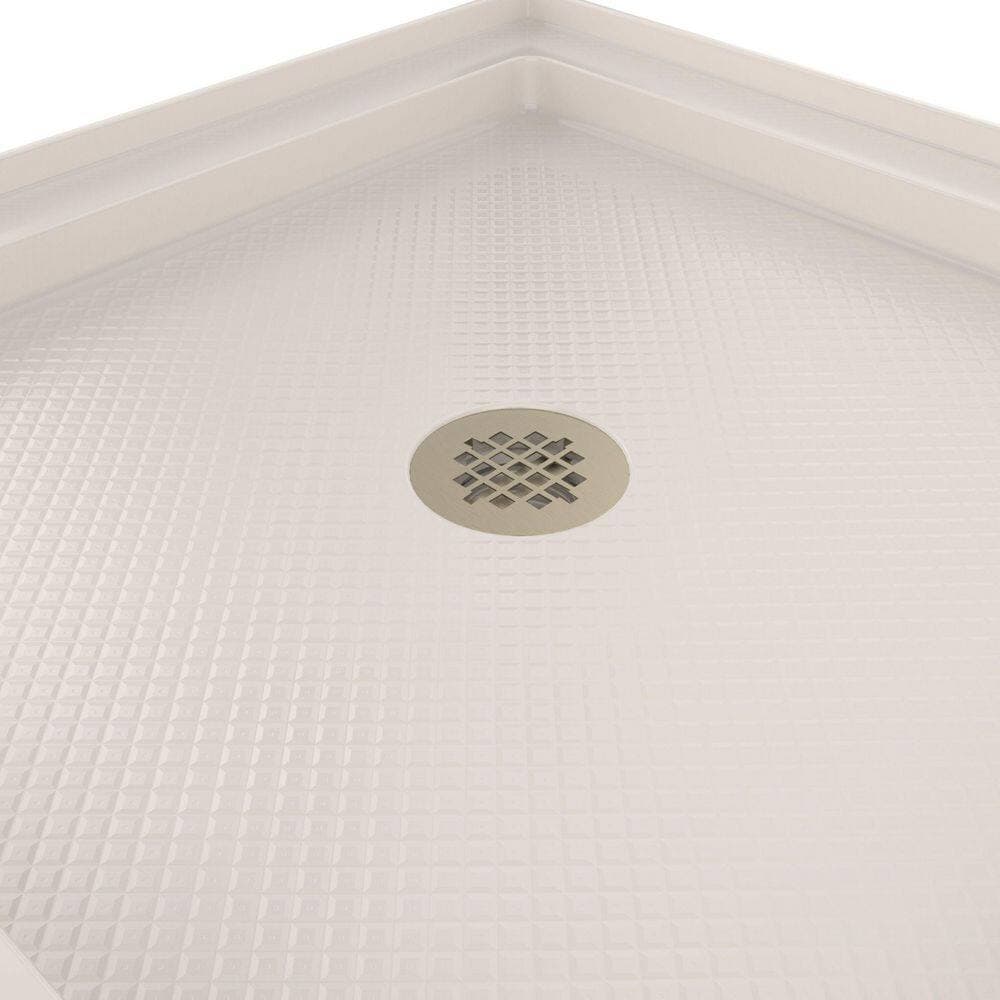 DreamLine SlimLine 36 in. L x 36 in. W Alcove Square Biscuit Shower Pan Base with 2 in. Round Center Drain in Brushed Brass (3)