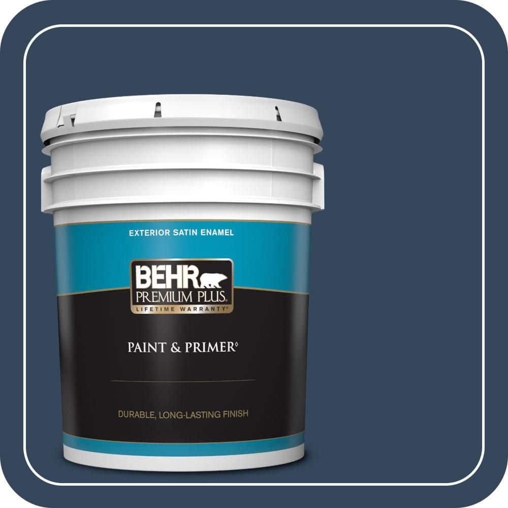 BEHR PREMIUM PLUS 5 gal. #MQ5-54 Compass Blue Satin Enamel Exterior Paint & Primer