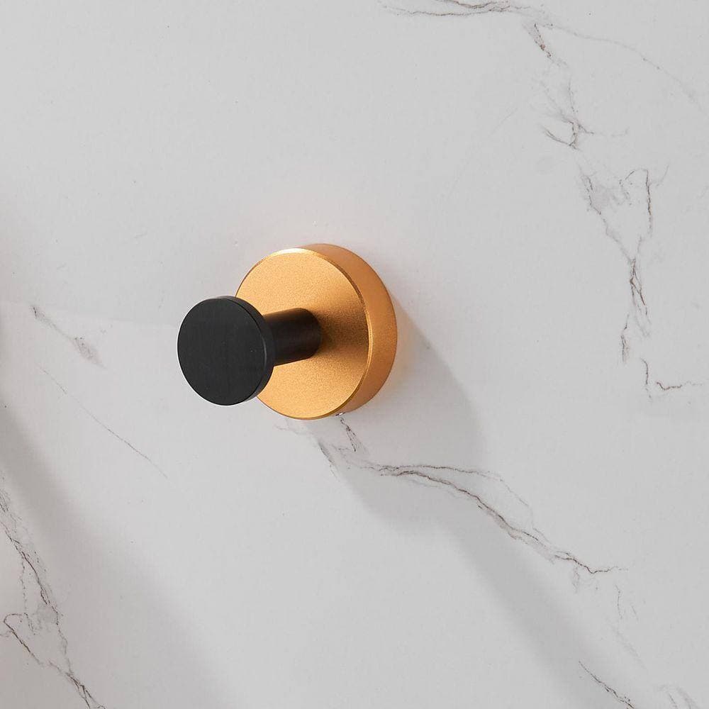 Tileon 4-Pack Black Gold Aluminum Wall-Mounted Knob Robe/Towel Hook, Wall Hanging Hook with Round Base for Bathroom Kitchen (3)