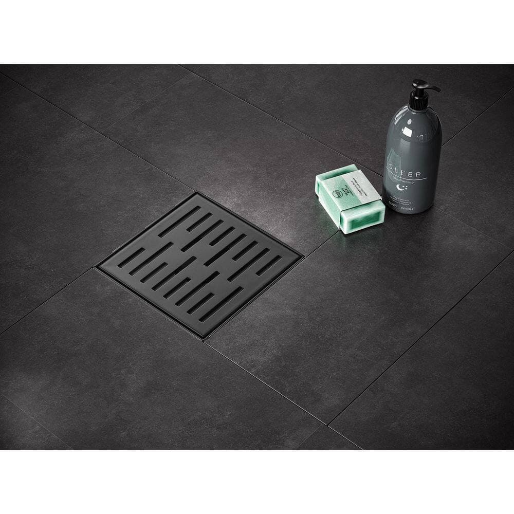 Elegante Drain Collection 6 in. Square Stainless Steel Drain Shower with Slot Pattern, Matte Black (3)