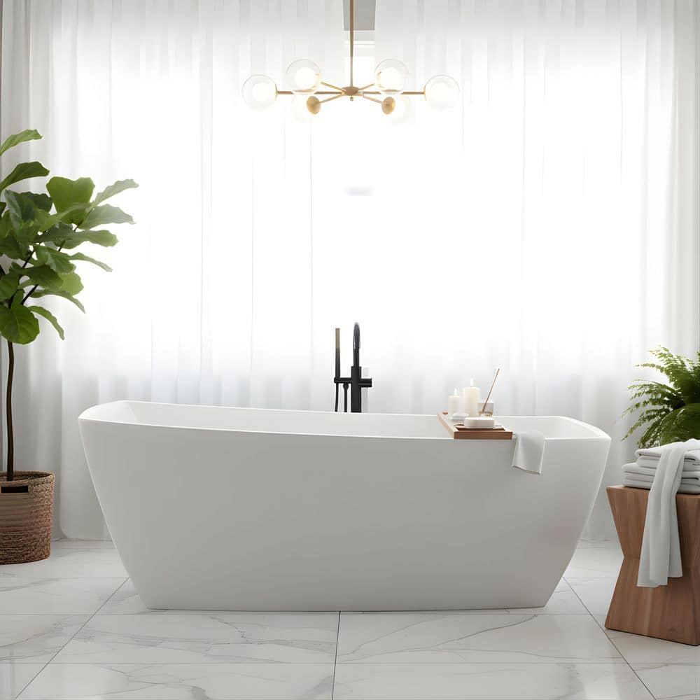 Vanity Art Sorgue 31 in. Acrylic Flatbottom Freestanding Soaking Bathtub with Right Drain (1)