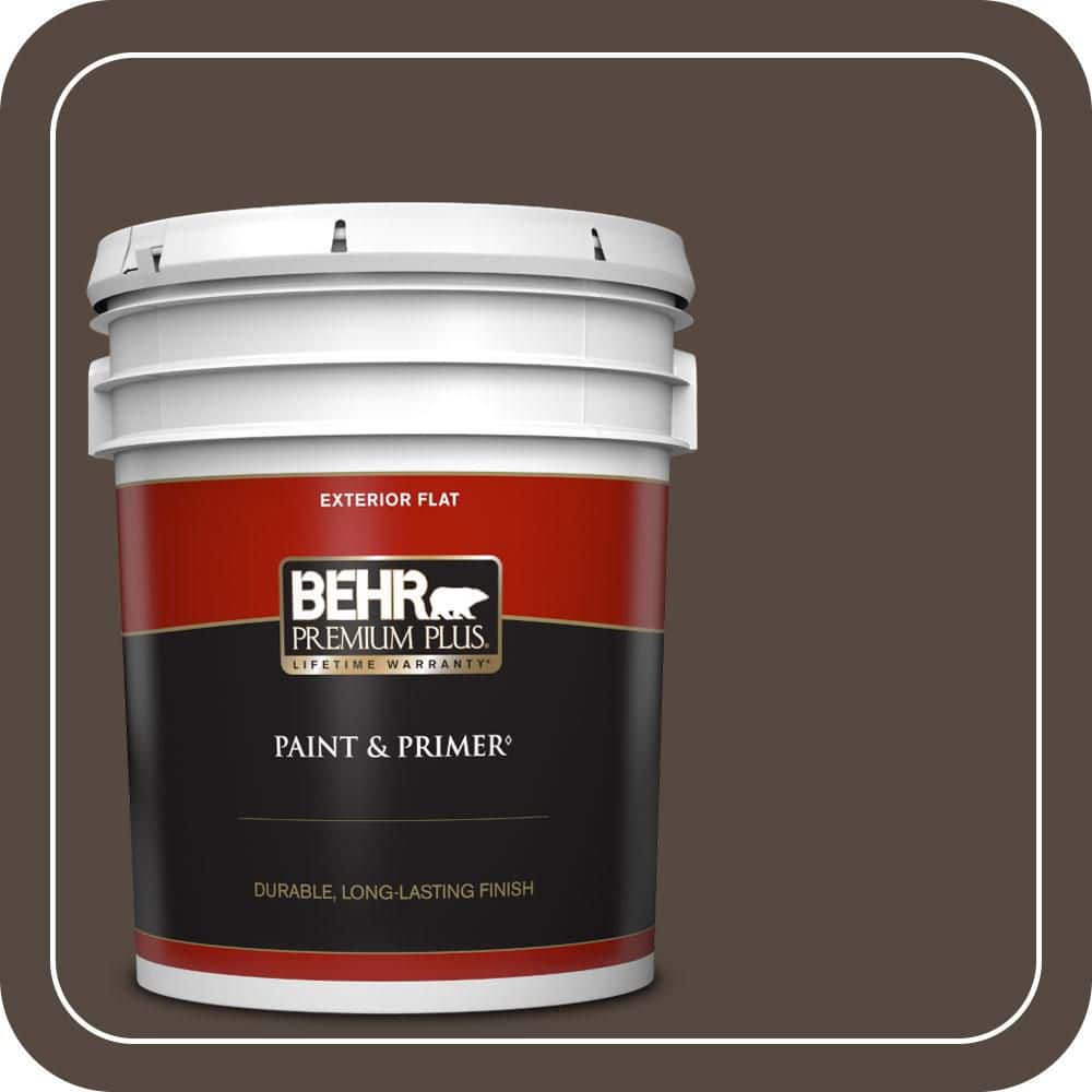 BEHR PREMIUM PLUS 5 gal. #N210-7 Havana Coffee Flat Exterior Paint & Primer