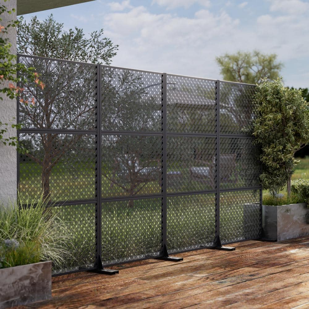 Dovelina 72 in. Jason Metal Outdoor Garden Fence Privacy Screen Garden Screen Panels in Black