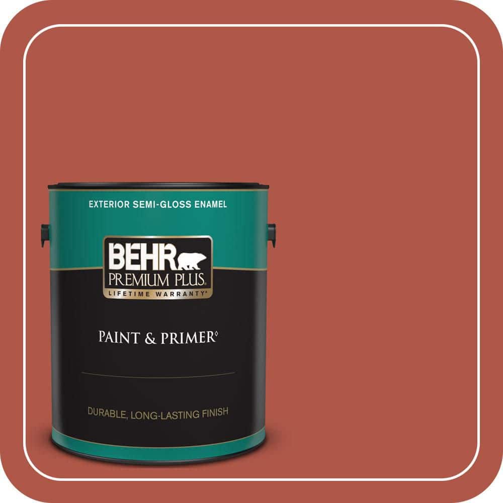 BEHR PREMIUM PLUS 1 gal. #PPU2-14 Tibetan Orange Semi-Gloss Enamel Exterior Paint & Primer