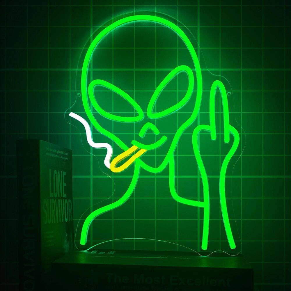 Afoxsos Alien Series Green LED Neon Sign Dimmable USB-Powered Acrylic Wall Decor for Bedroom Game Room Party Bar (3)