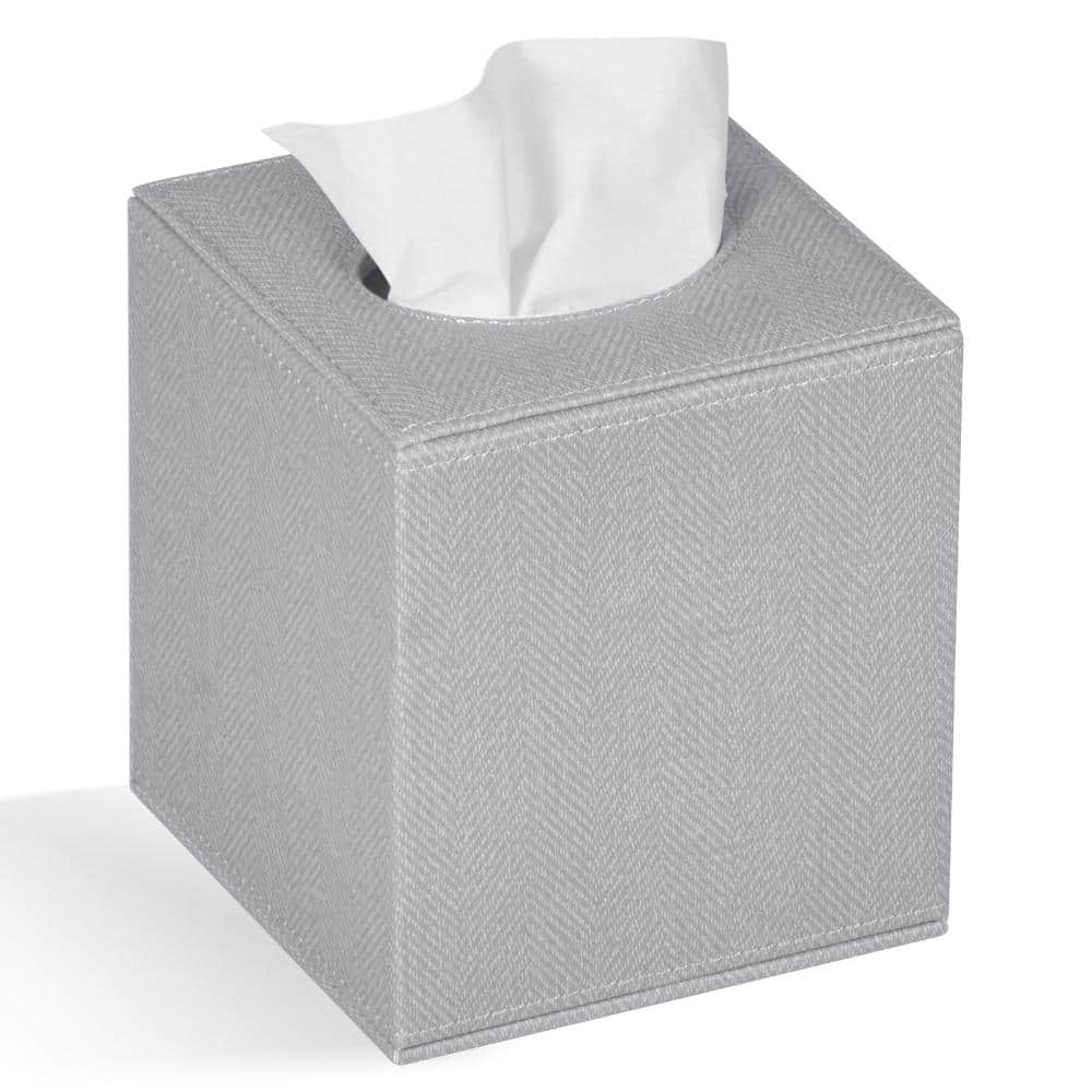 Unbranded Modern Minimalist Faux Leather Square Tissue Box Cover with Flannel-Lined Interior for Bathroom in Grey