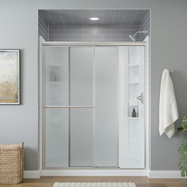 Sterling Deluxe 55-60 in. W x 70 in. H Framed Sliding Shower Door in Silver with 1/8 in. Thick Rain Tempered Glass