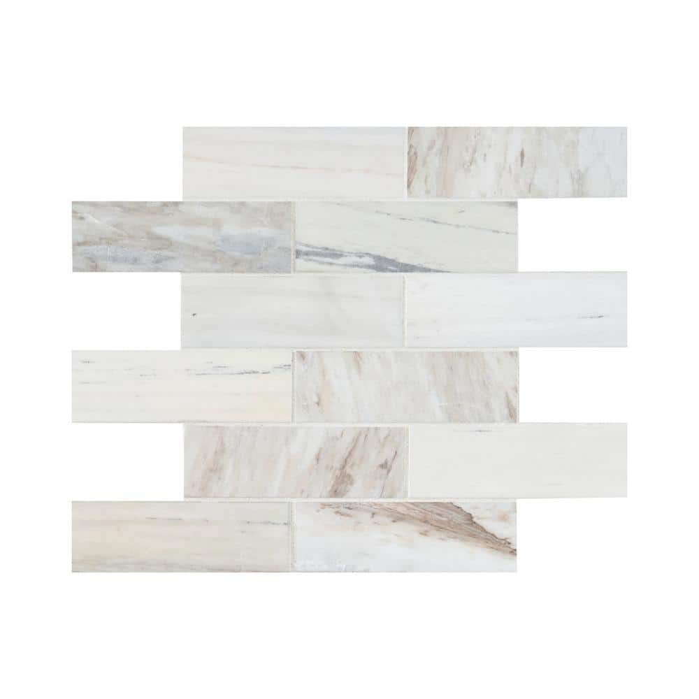 MSI Angora Subway 12 in. x 12 in. x 0.38 in. Polished Marble Mesh-Mounted Mosaic Floor and Wall Tile (0.97 sq. ft./Each) (2)