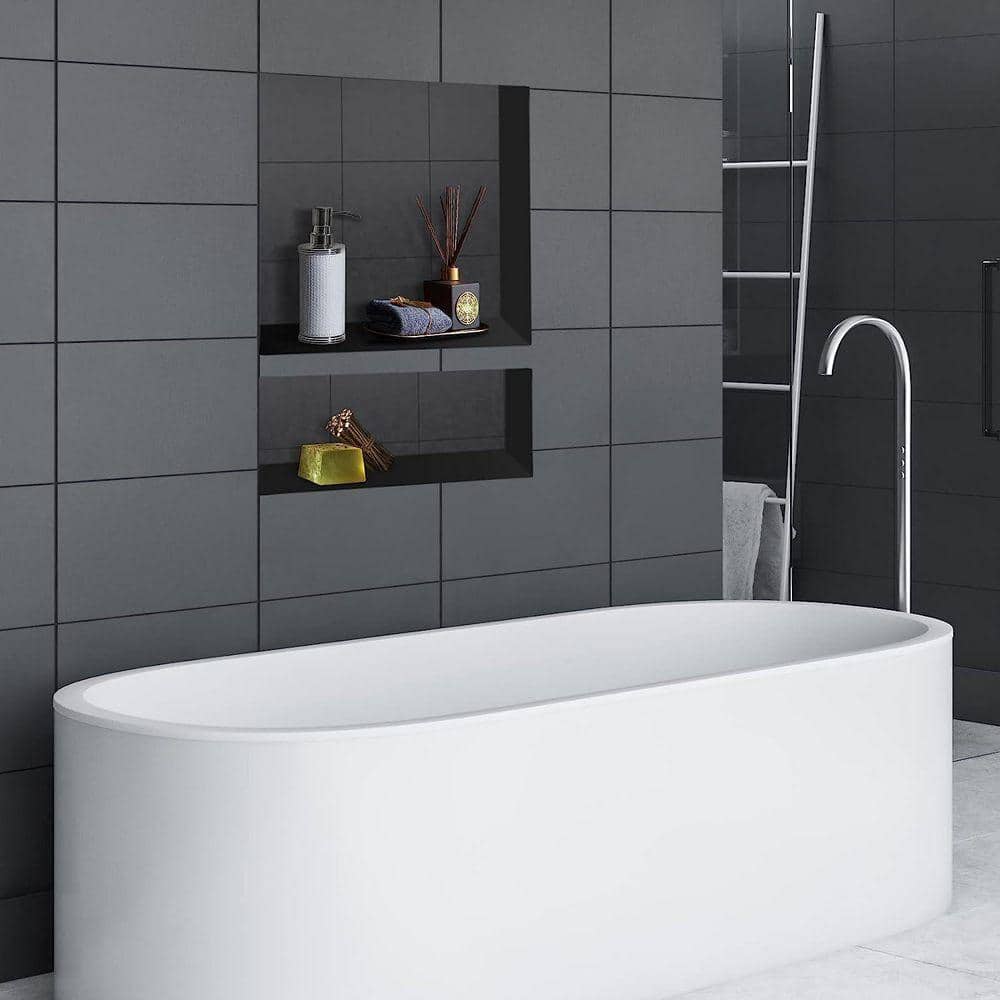 SEEUTEK 17 in. W x 25 in. H x 3.8 in. D Shower Niche Ready for Tile Double Shelf for Shampoo, Toiletry Storage in Black (2)