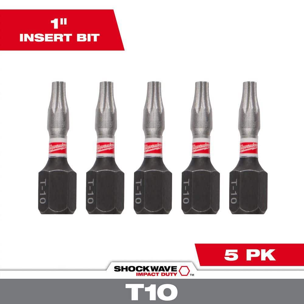 Milwaukee SHOCKWAVE Impact Duty 1 in. T10 Torx Alloy Steel Insert Bit (5-Pack)
