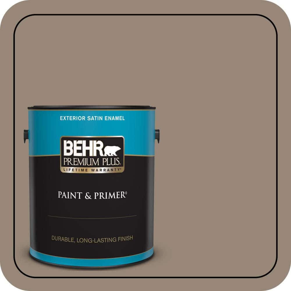 BEHR PREMIUM PLUS 1 gal. #PPU5-06A Light Truffle Satin Enamel Exterior Paint & Primer
