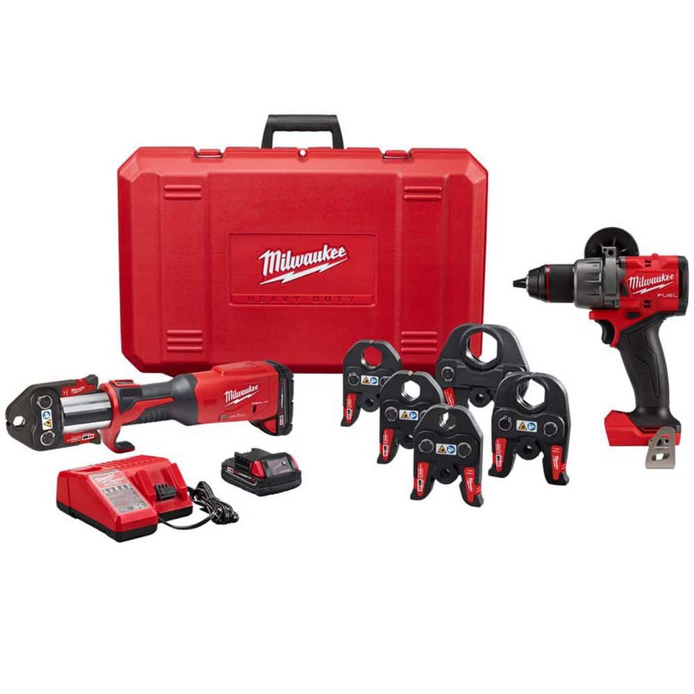 Milwaukee M18 Lithium-Ion Brushless Cordless Copper FORCE LOGIC Press Tool Kit with Jaws Kit and M18 FUEL 1/2 in. Hammer Drill (1)
