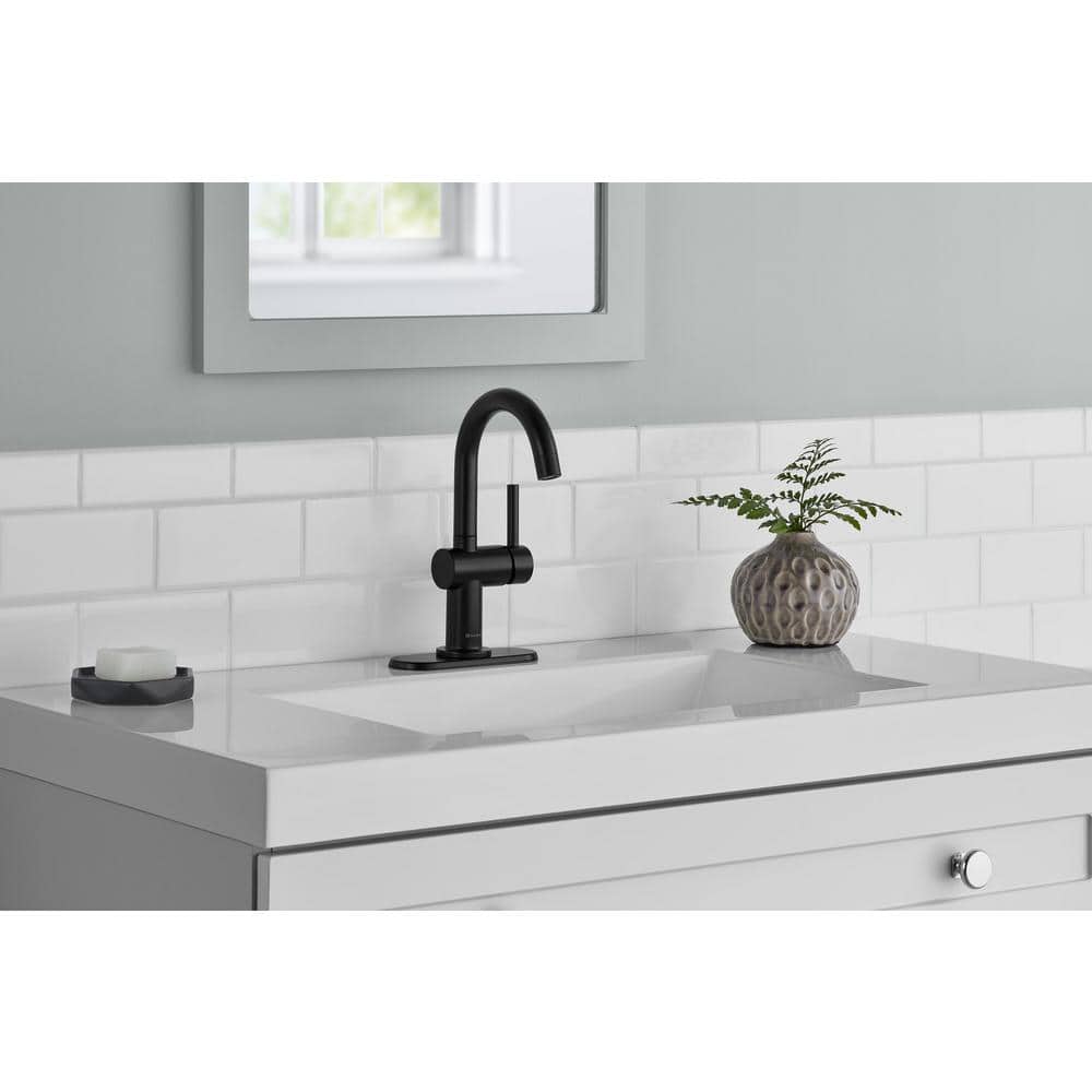 Glacier Bay Dorind Single Hole Single-Handle Deck Mount High-Arc Bathroom Faucet in Matte Black (3)