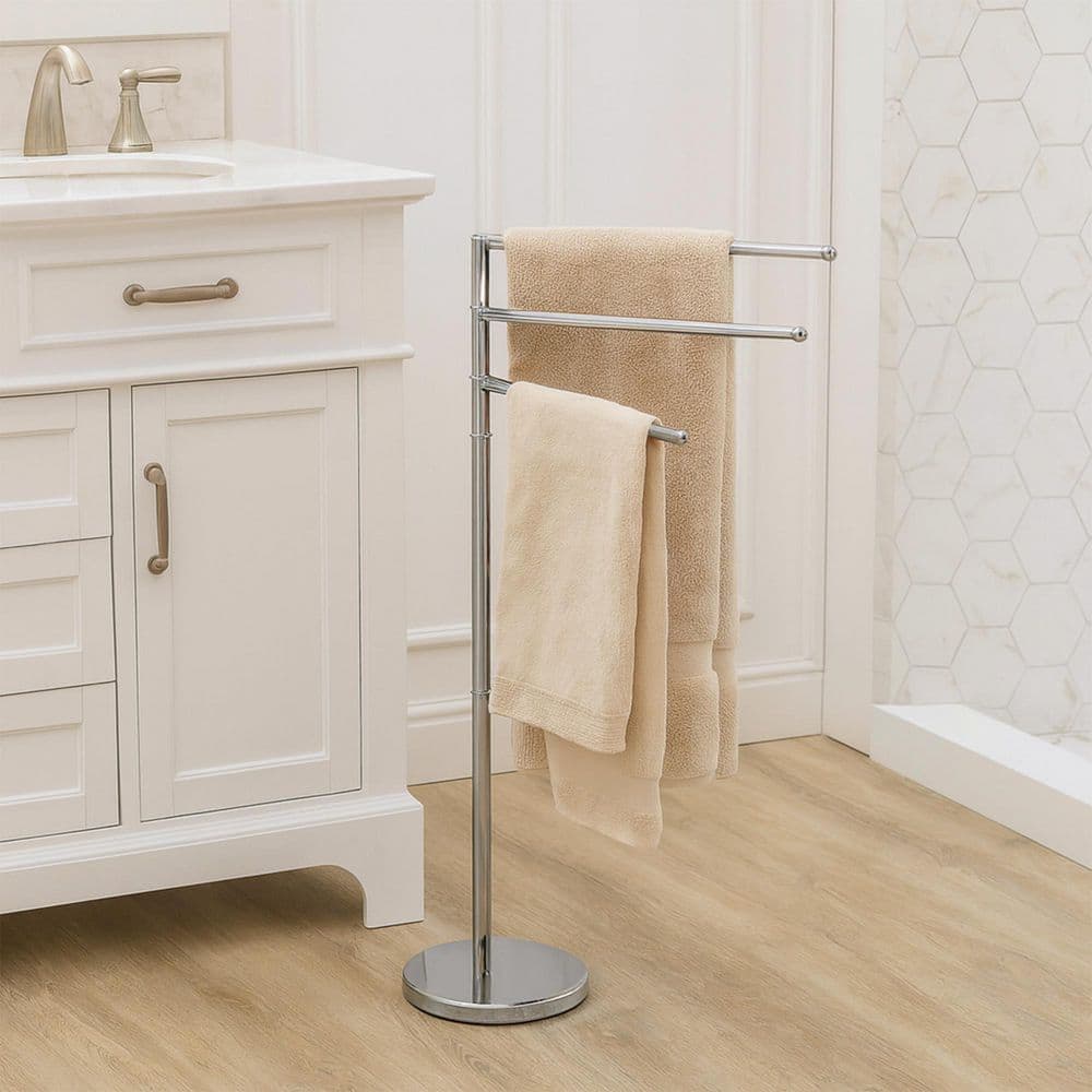 EVIDECO French home goods 3-Bar Freestanding Towel Rack Swivel Arms in Stainless Metal Chrome (3)