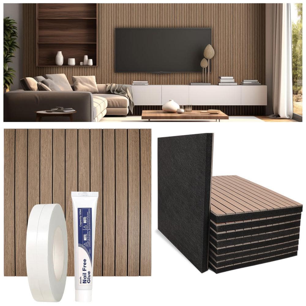 Afoxsos Acoustic 1/2 in. T 11.8 in. W x 0 ft. L Shiplap Decorative Wall Panels Finished MDF Board in Taupe 12-Pack (2)
