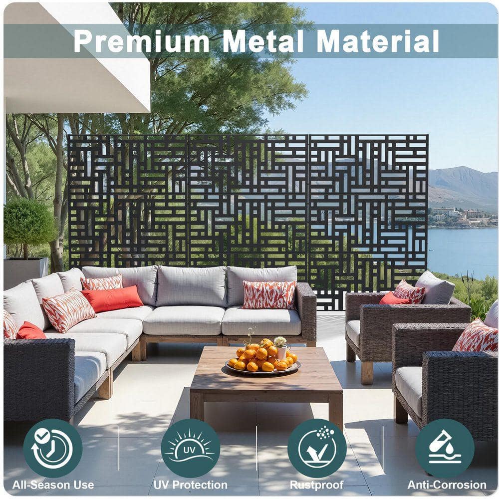 Lirago 75 in. W x 48 in. H Black Patio Decor Privacy Screen Fence Panels (2)
