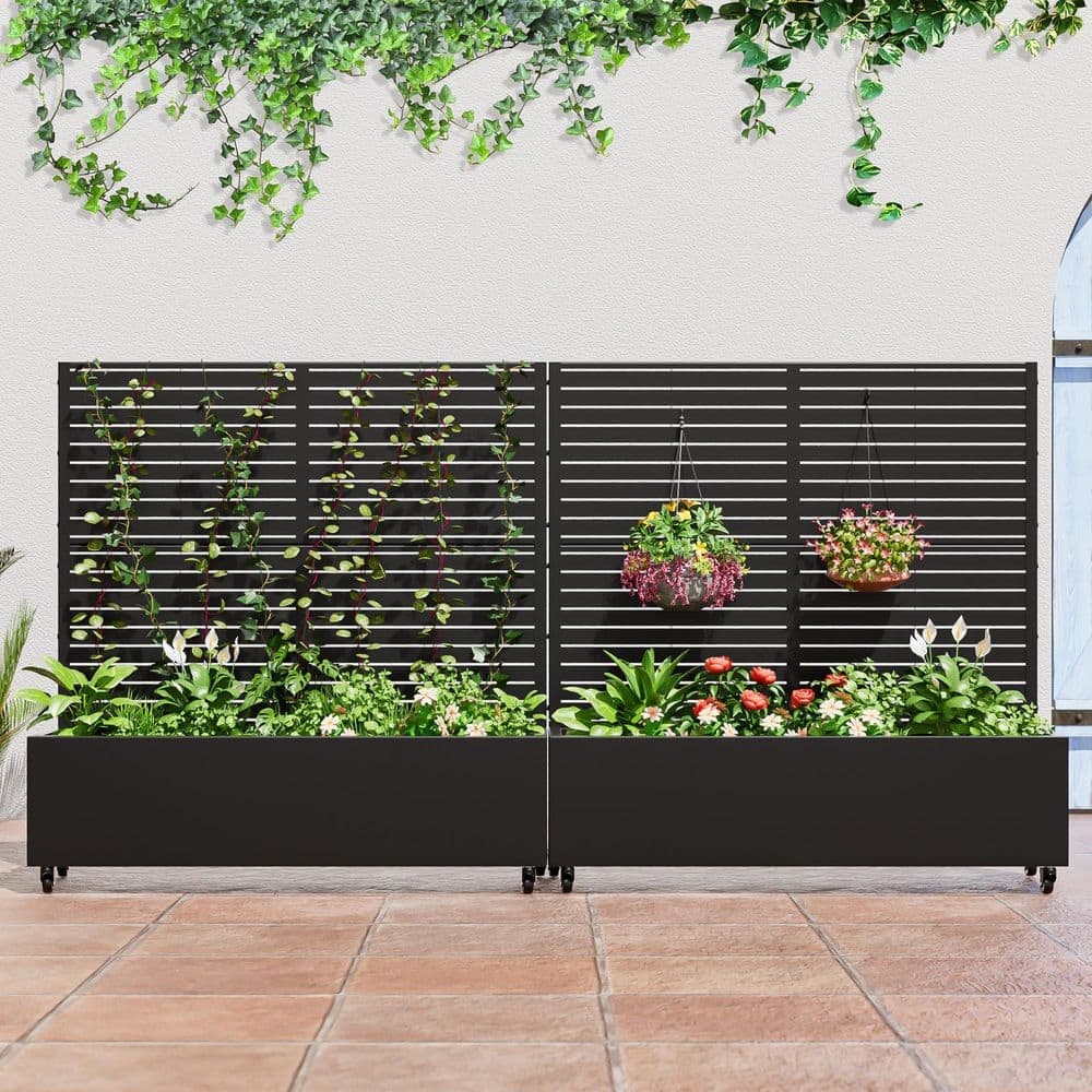 Lumioca 46.8 in. H x 46.8 in. W Black Metal Rectangle Outdoor Planting Box With Venetian Blinds Shape Climbing Frame Wall Decor. (3)