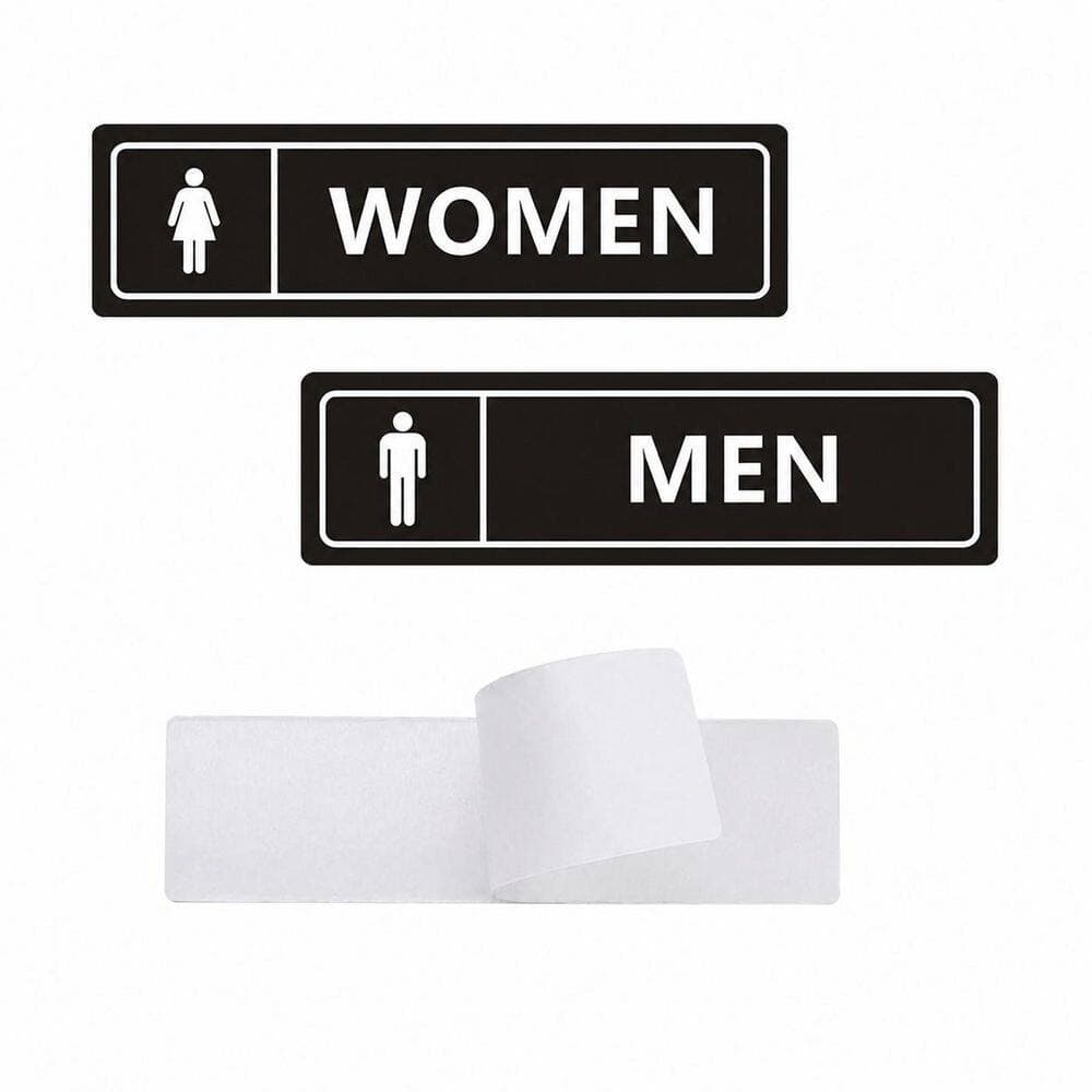 LAIFUCAM 2-Pack 7 in. x 2 in. Black and White Metal Self-Adhesive Restroom Signs UV-Protected for Door or Wall (3)