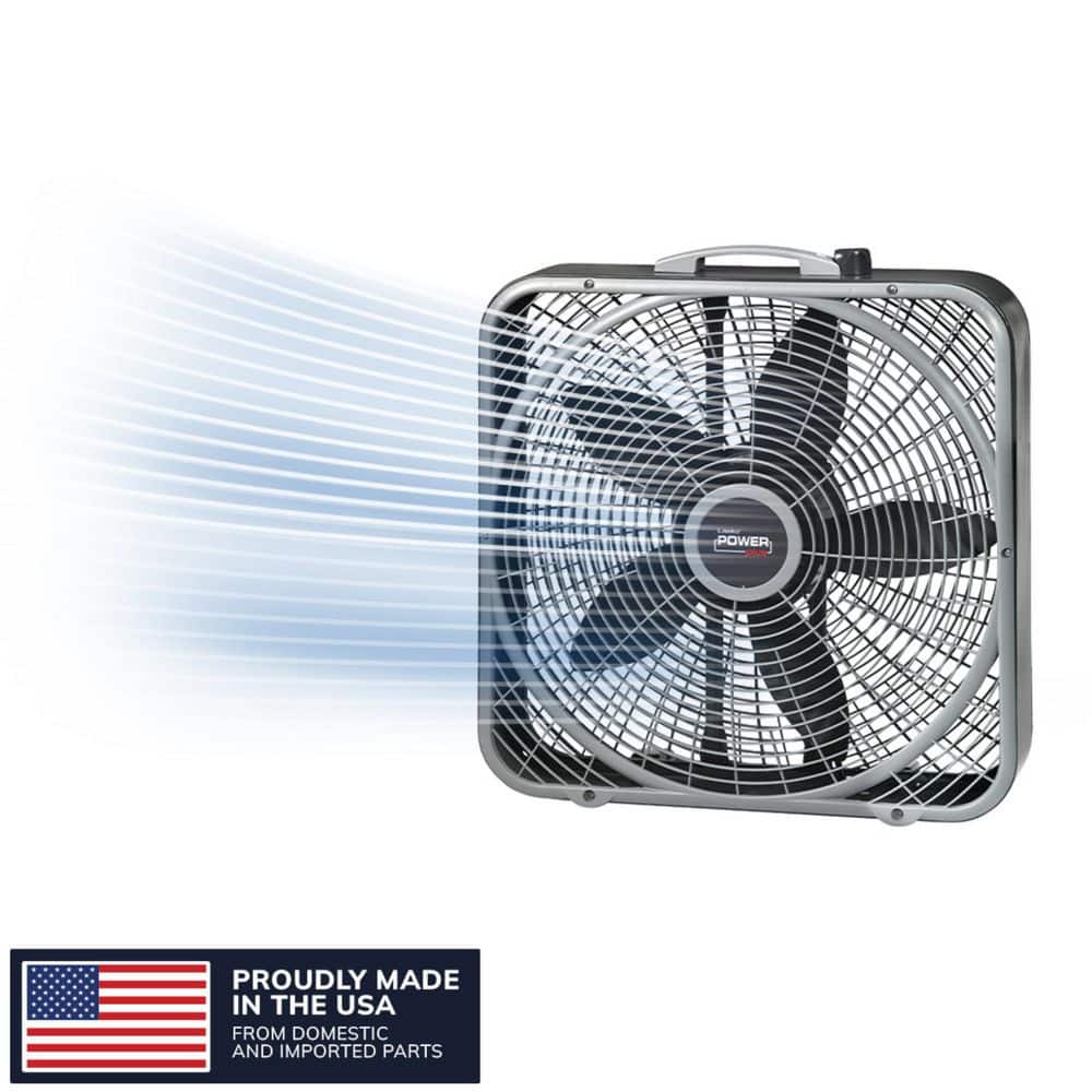 Lasko Power Plus 20 in. 3 Speed Box Fan for Home in Gray with Weather Shield Design for Window Use, 2000 CFM, Carry Handle