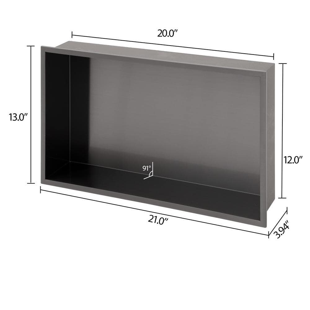 Logmey 21 in. W x 13 in. H x 4 in. D 18-Gauge Stainless Steel Single Shelf Shower Niche for Bathroom Storage in Matte Black (2)