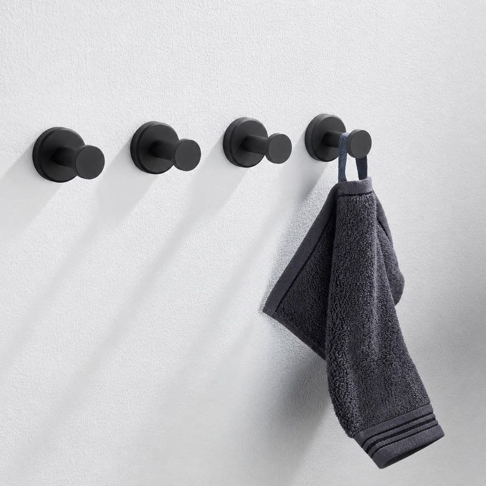 Unbranded J-Hook Hook Type 4 Pack Matte Black Stainless Steel Round Robe Hook Towel Hook Wall Mounted Coat Hanger Set (3)