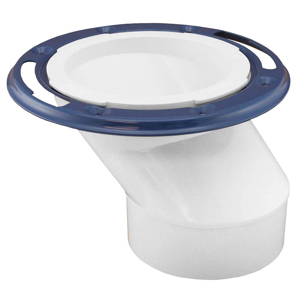JONES STEPHENS 7 in. O.D. PVC Offset Closet (Toilet) Flange with Metal Ring Less Knockout, Fits Over 3 in. or Inside 4 in. Sch. 40 Pipe