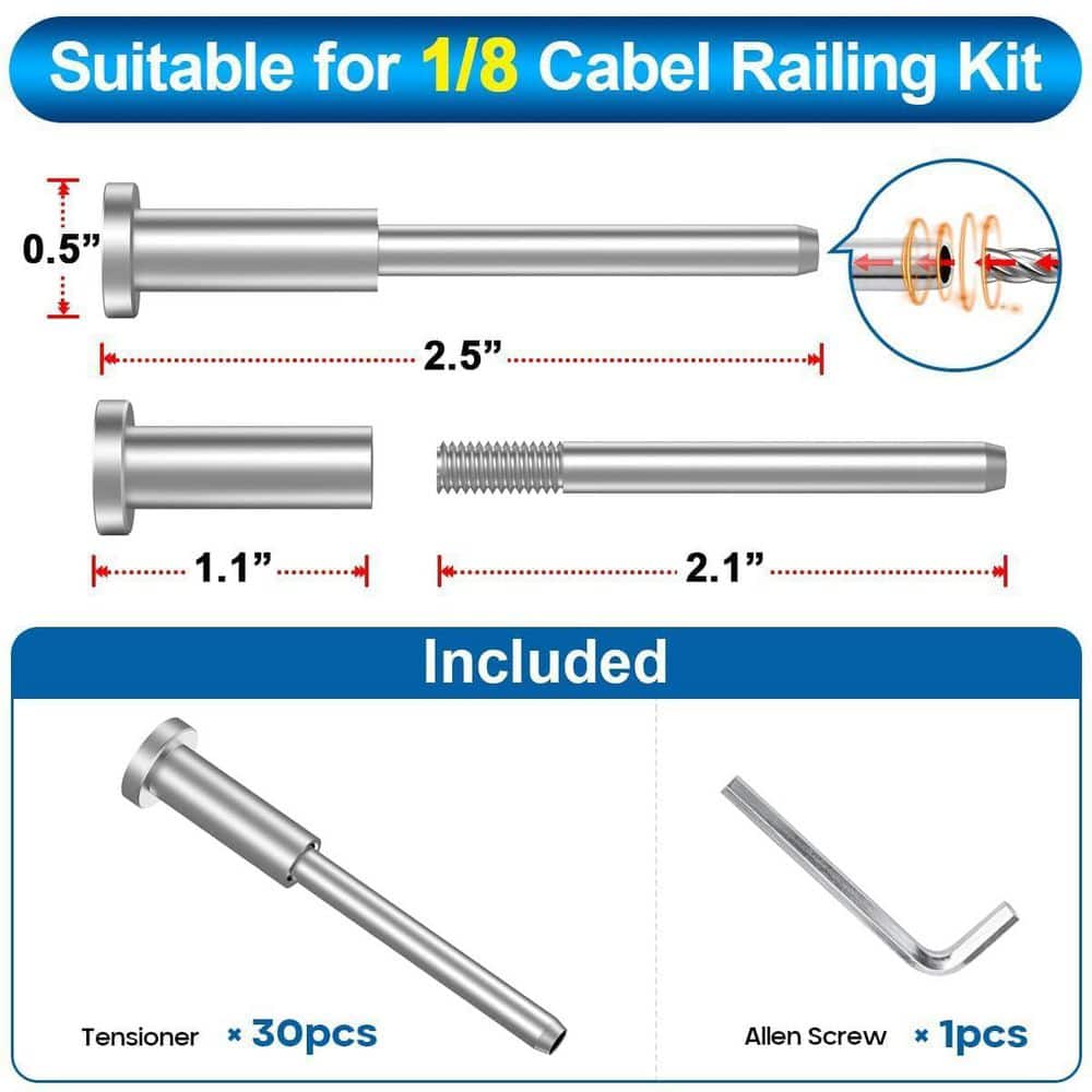 Afoxsos Invisible Cable Railing Kit 2 x 2 T316 Stainless Steel 30-Pack for Wood/Metal Posts Deck Railing Systems 0.15 in. Silver (3)