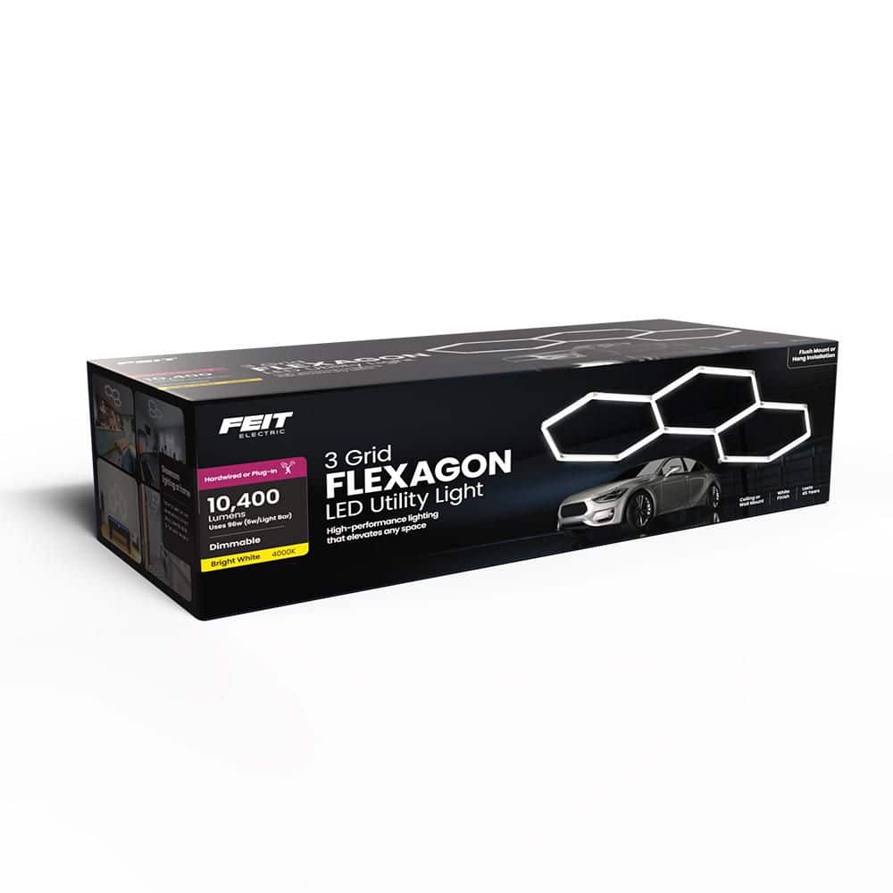 Feit Electric Flexagon 8 ft. Integrated LED 3-Grid Hexagon White Strip Shop Light Fixture 4000K (4)