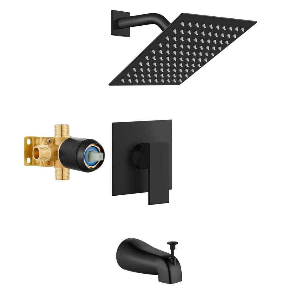 Helhom 8 in. Black Shower Faucet Set with Tub Spout, Bathtub Faucet Kit, Shower Tub Faucet Set, Complete Tub Shower Trim Kit (1)