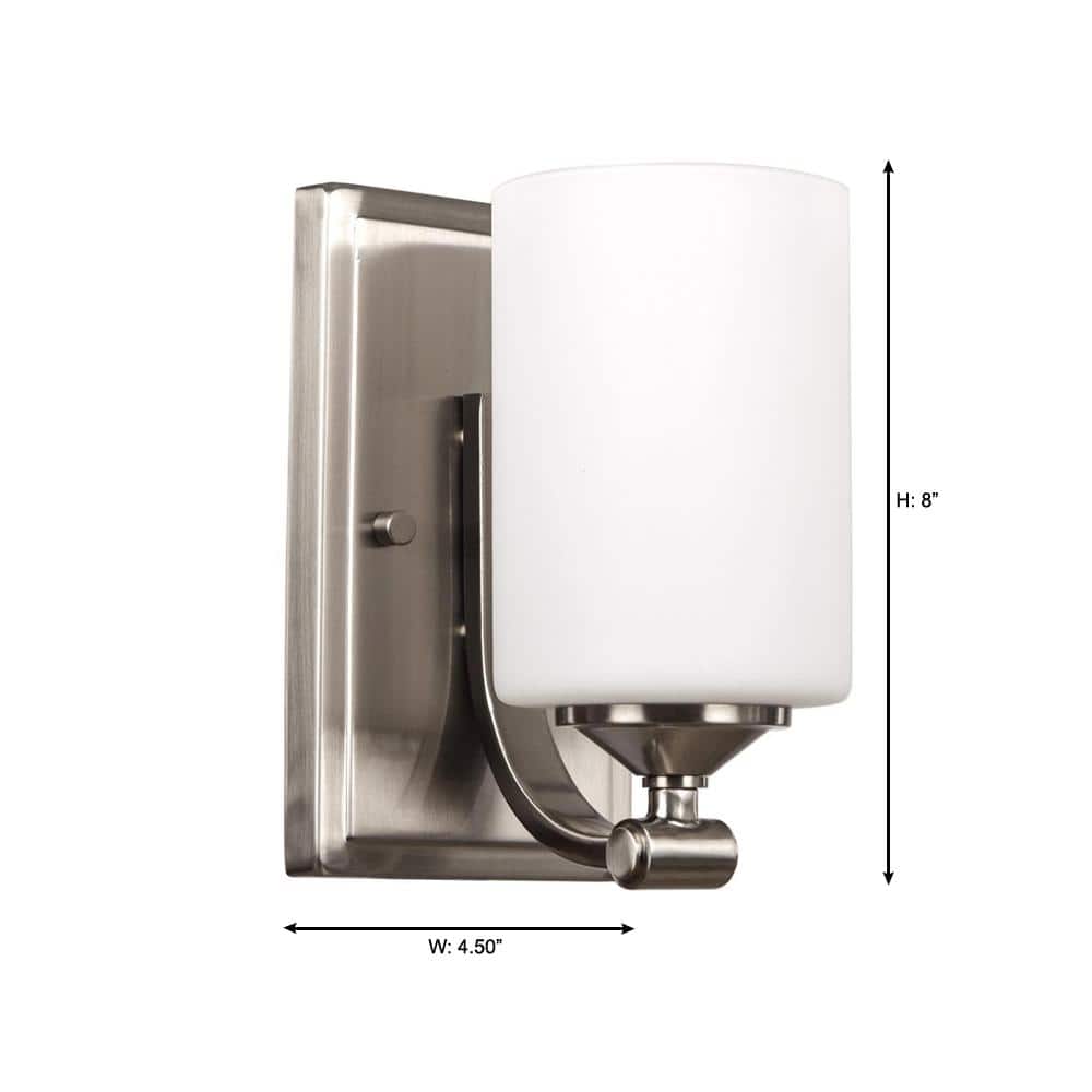 Hampton Bay Darlington 4.5 in. 1-Light Brushed Nickel Transitional Wall Sconce with Frosted Opal Glass Shade (4)