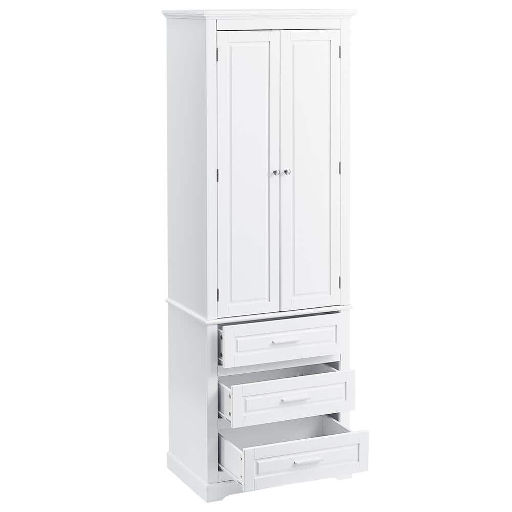 Satico 24.00 in. W x 15.70 in. D x 70.00 in. H MDF White 3-Drawer Freestanding Tall Linen Cabinet in White (2)