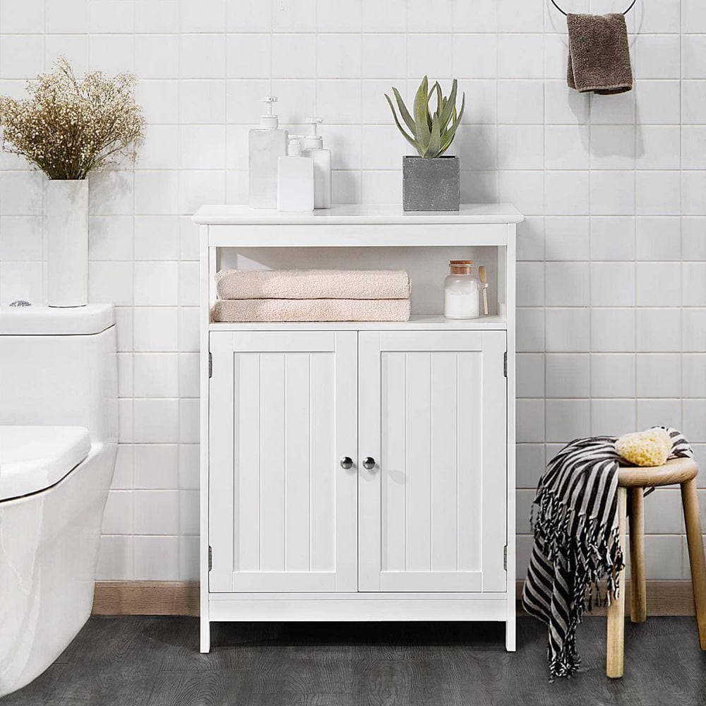 Unbranded 23.62 in. W x 11.81 in. D x 31.49 in. H White Linen Cabinet with Double Shutter Doors Cabinet (3)
