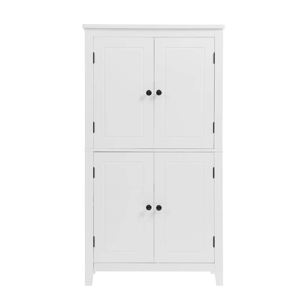 Unbranded 23.6 in. W x 11.8 in. D x 43.3 in. H White MDF Freestanding Bath Linen Cabinet w/ 4-Doors Adjustable Shelves Door Racks