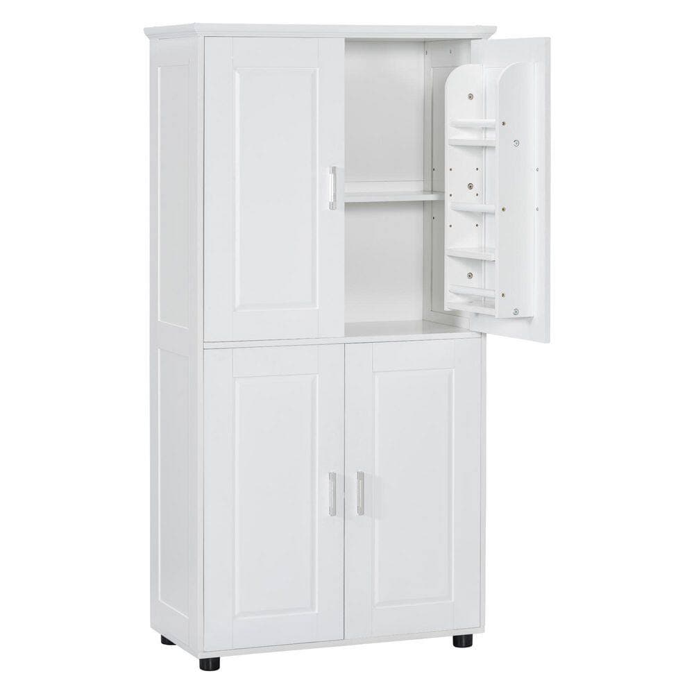 Dueyeeri 31 in. W x 16 in. D x 62 in. H White MDF Linen Cabinet with Four Doors and Adjustable Shelves in White (3)
