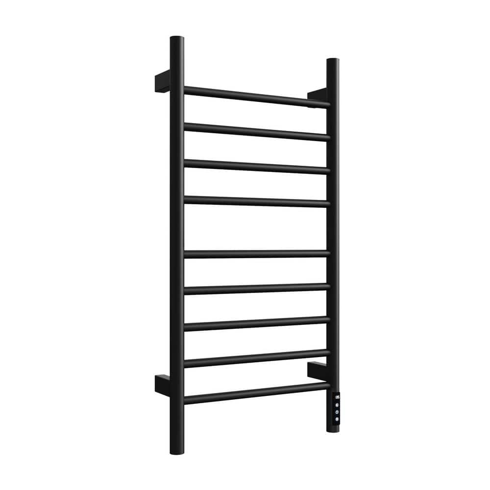 RKZHOPT Electric 9-Bar Towel Rack in Black with Temperature Display, Temperature Adjustment, Built-in Timer (1)