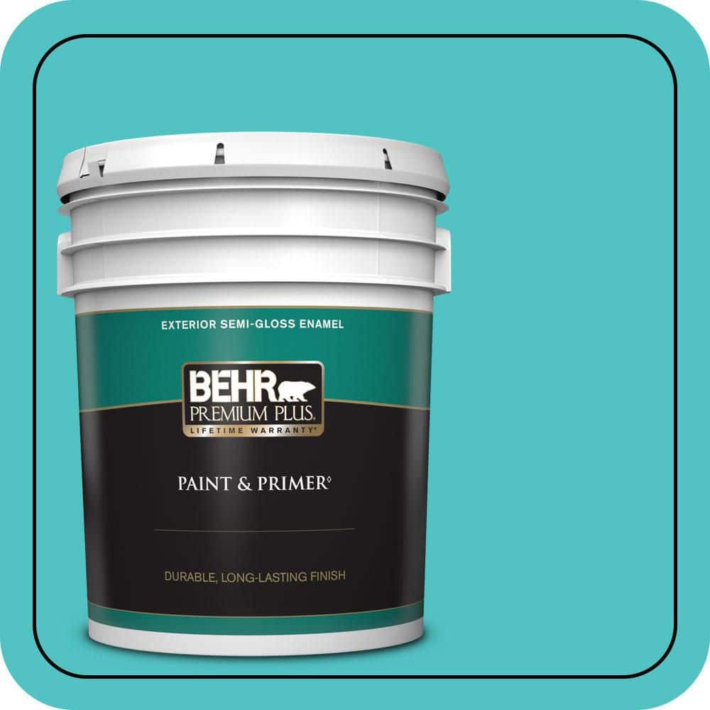 BEHR PREMIUM PLUS 5 gal. #500B-4 Gem Turquoise Semi-Gloss Enamel Exterior Paint & Primer