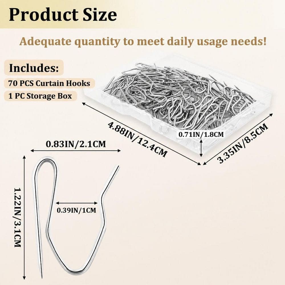 KHKFY White Stainless Steel 70 Pieces 1.2 in Heavy-Duty Drapery Pin and S-Shaped Curtain Hooks with Clear Storage Box (2)