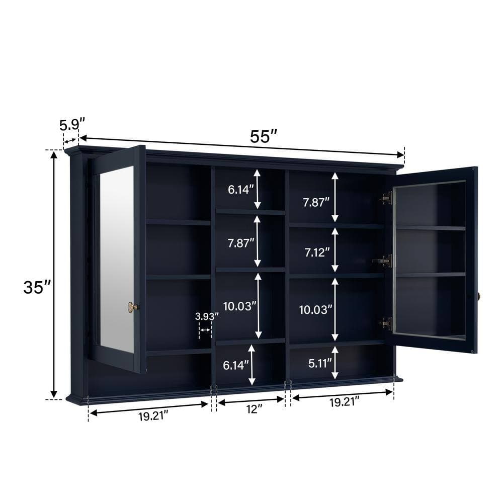 WELLFOR 55 in. W 35 in. H Wood Surface Mount Medicine Cabinet with Mirror and Shelves,2 Soft Close Doors (4)