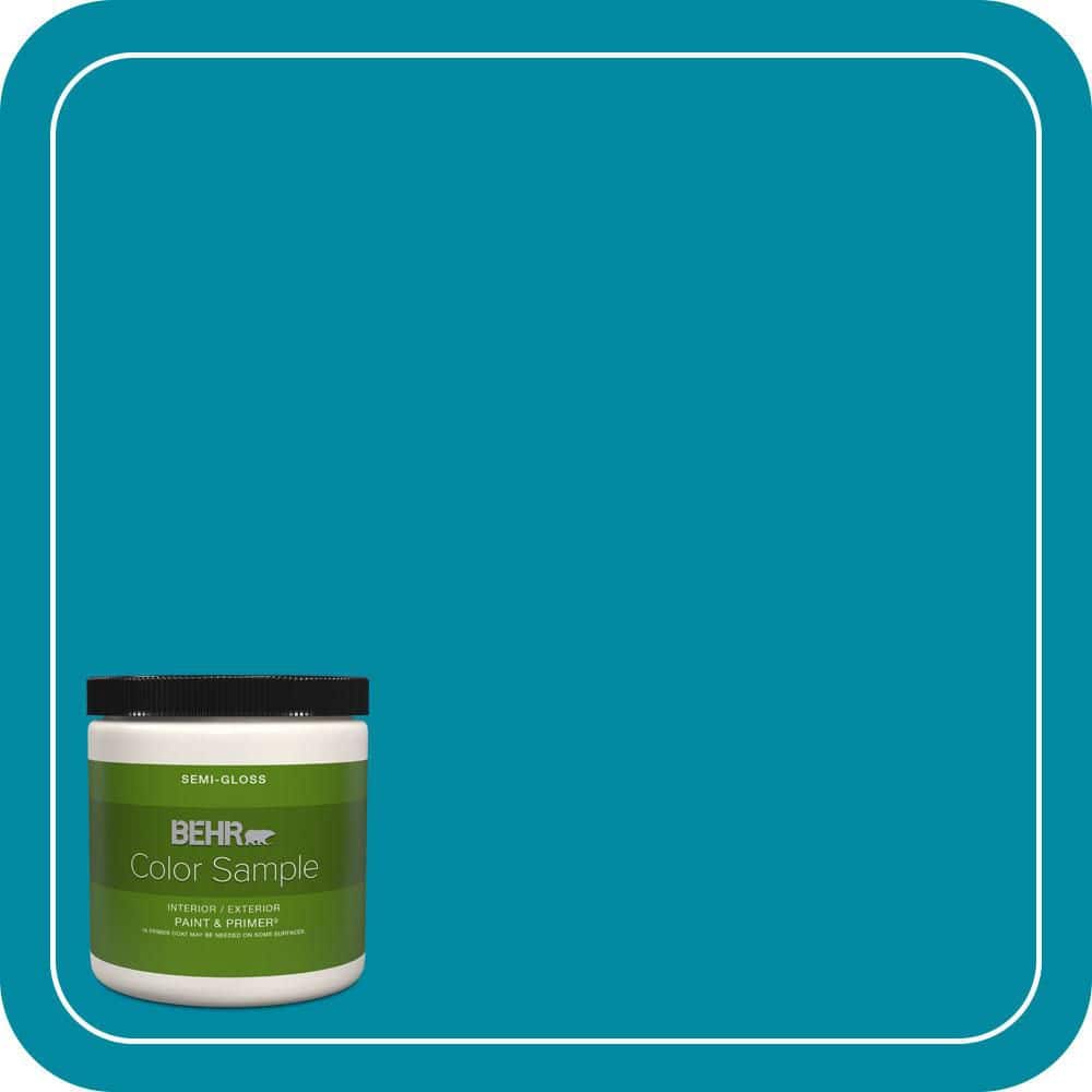 BEHR PREMIUM PLUS 8 oz. #P480-6 Aruba Blue Semi-Gloss Interior/Exterior Paint & Primer Color Sample