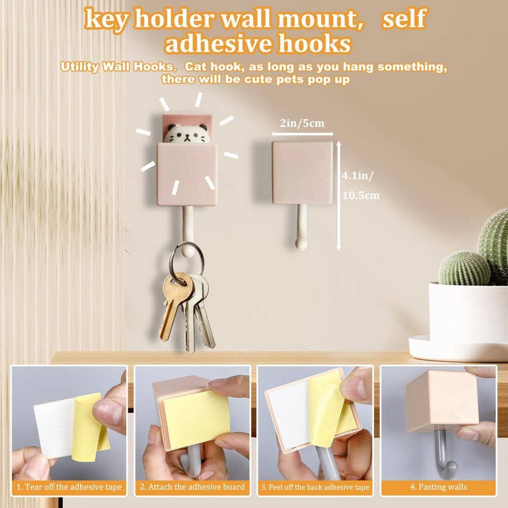 Wudkey 6-Piece Adhesive Wall Hooks with Cute Pet Design for Wall and Door, Heavy Duty Mount for Coat, Scarf, Hat, Towel (2)