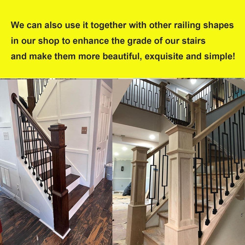 Afoxsos 44 in. x 1/2 in. Unfinished Wrought Iron Rectangular Iron Balusters 10-Pack for Indoor or Outdoor Stair Railings Black (2)