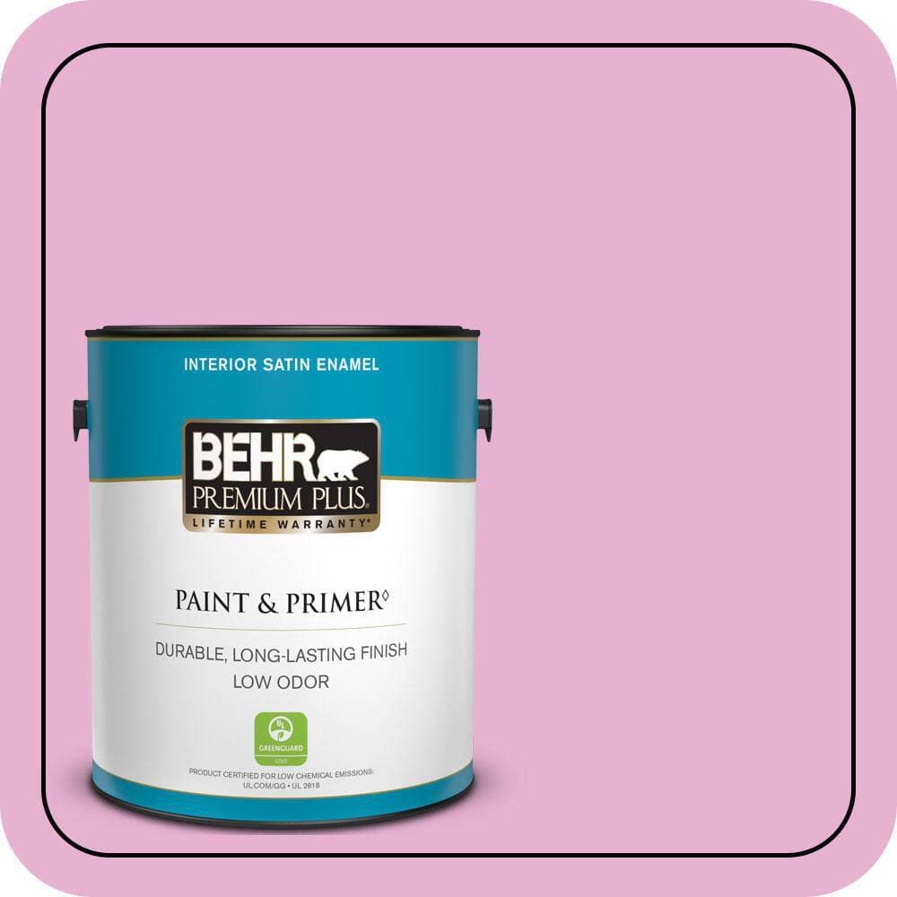 BEHR PREMIUM PLUS 1 gal. #P120-2 Gumball Satin Enamel Low Odor Interior Paint & Primer (1)
