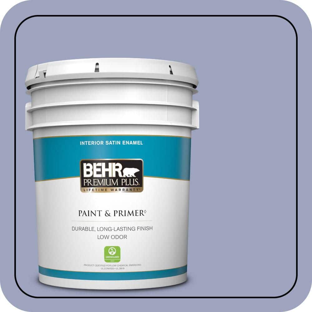 BEHR PREMIUM PLUS 5 gal. #620D-4 Veranda Iris Satin Enamel Low Odor Interior Paint & Primer