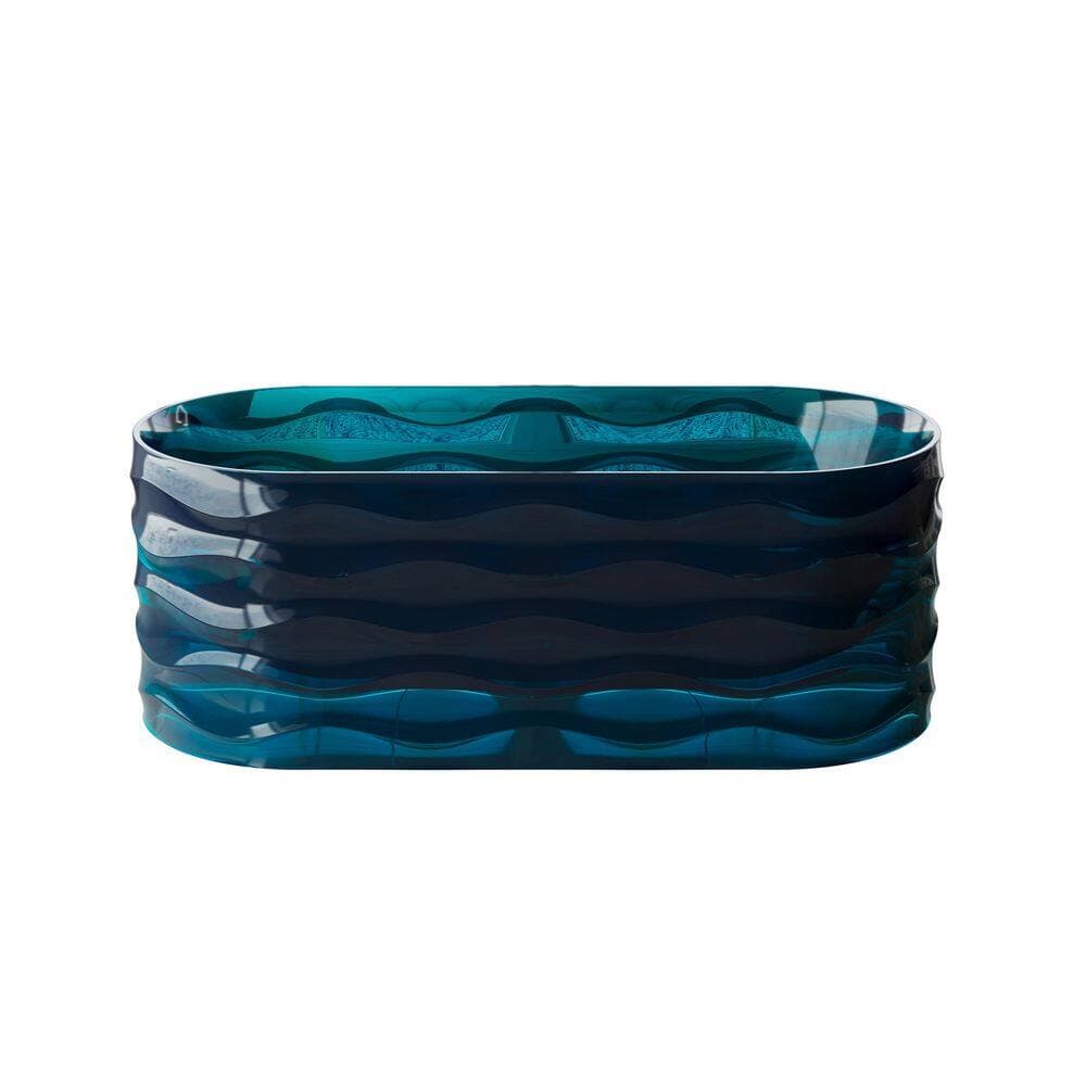 ANGELES HOME 62 in. x 26 1/2 in. Resin Solid Surface Flatbottom Freestanding Soaking Bathtub with Center Drain in Flowing Blue (2)