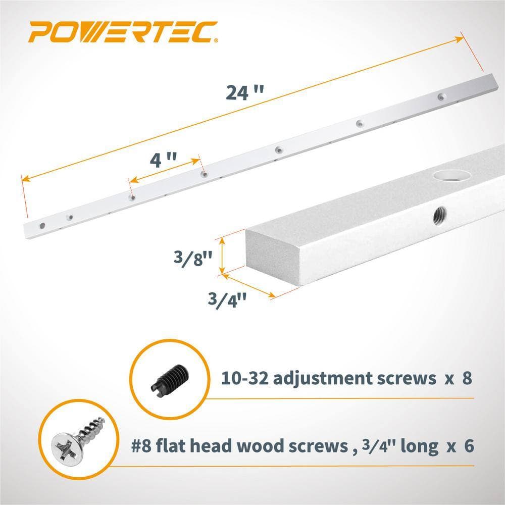 ‎POWERTEC 24 in. Miter Gauge Jig and Fixture Bar for Woodworking, router table and band saw, for 3/4 in. x 3/8 in. Miter Slot (3)