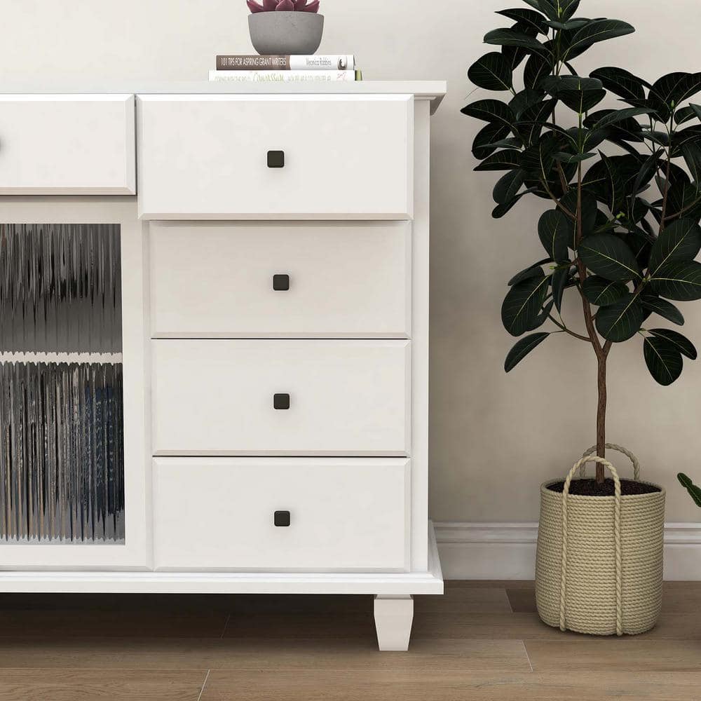 Unbranded 47 in. W x 17 in. D x 34 in. H Accent White Linen Cabinet with 2 Glass Drawers, 5 Doors (3)